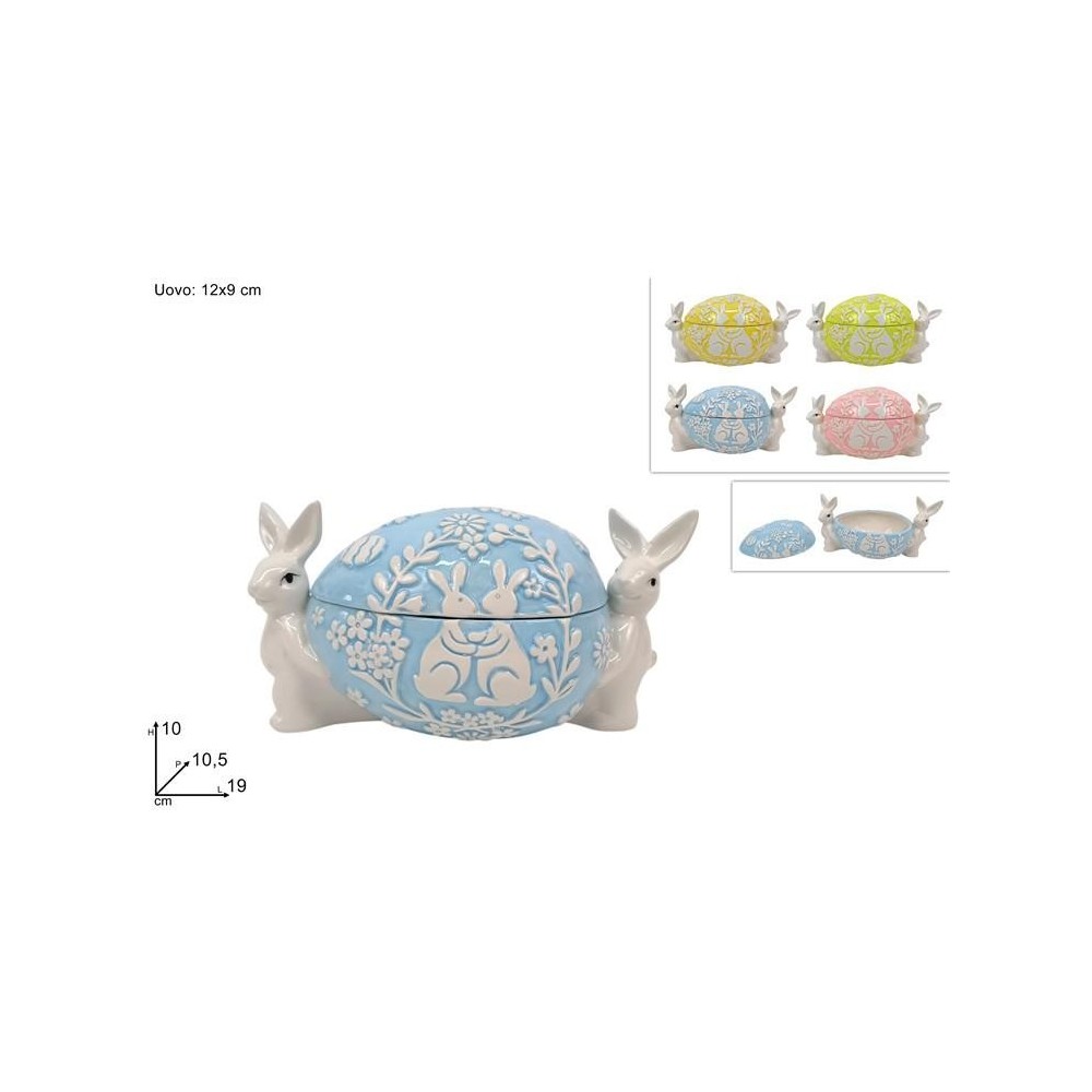 BARATTOLO UOVO 12x9CM C CONIGLI CERAMICA 4COL